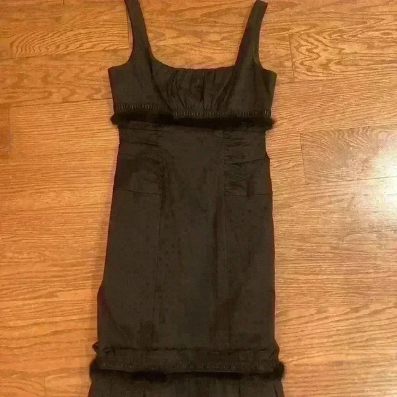 Donna Ricco Little Black Dress Cocktail Dress Ruching Feathers size 10 - Picture 1 of 15